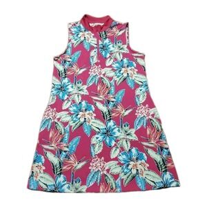 Tommy Bahama Golf Dress Size L Stretch Performance Hawaiian Hibiscus Pocket Pink